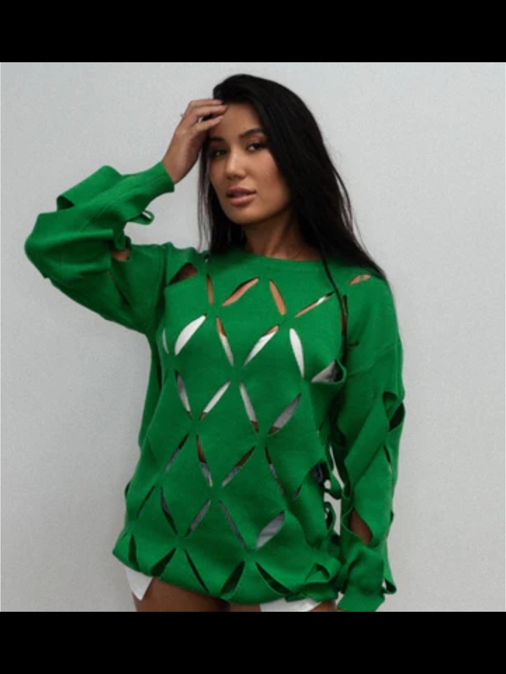 Green Cutout Knit Sweater